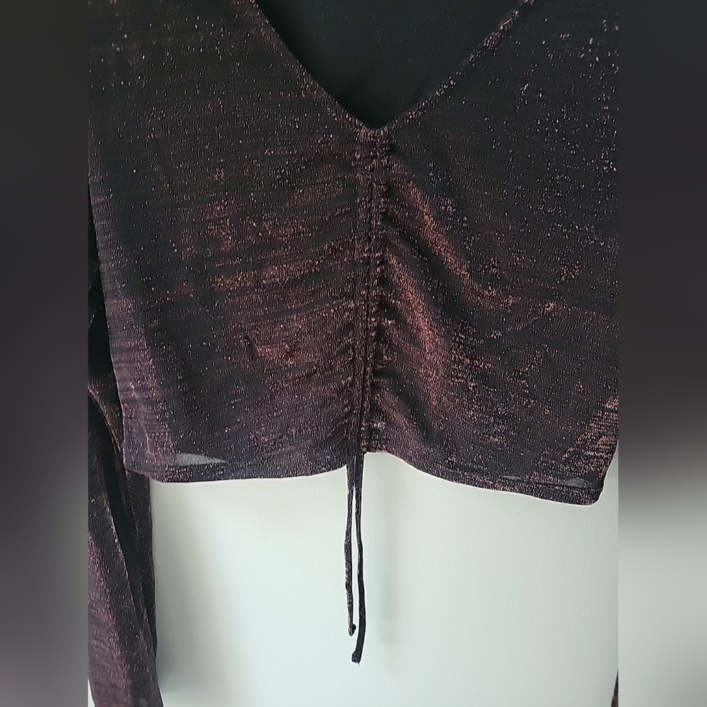 Urban Outfitters Y2k Vneck Sparkle Striped Metallic Tie Front Long Sleeve Top L - Picture 2 of 9
